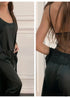 Boho Sleepwear, Pajamas Set, PJ Satin Black Lace, Blanche(12 Colors)